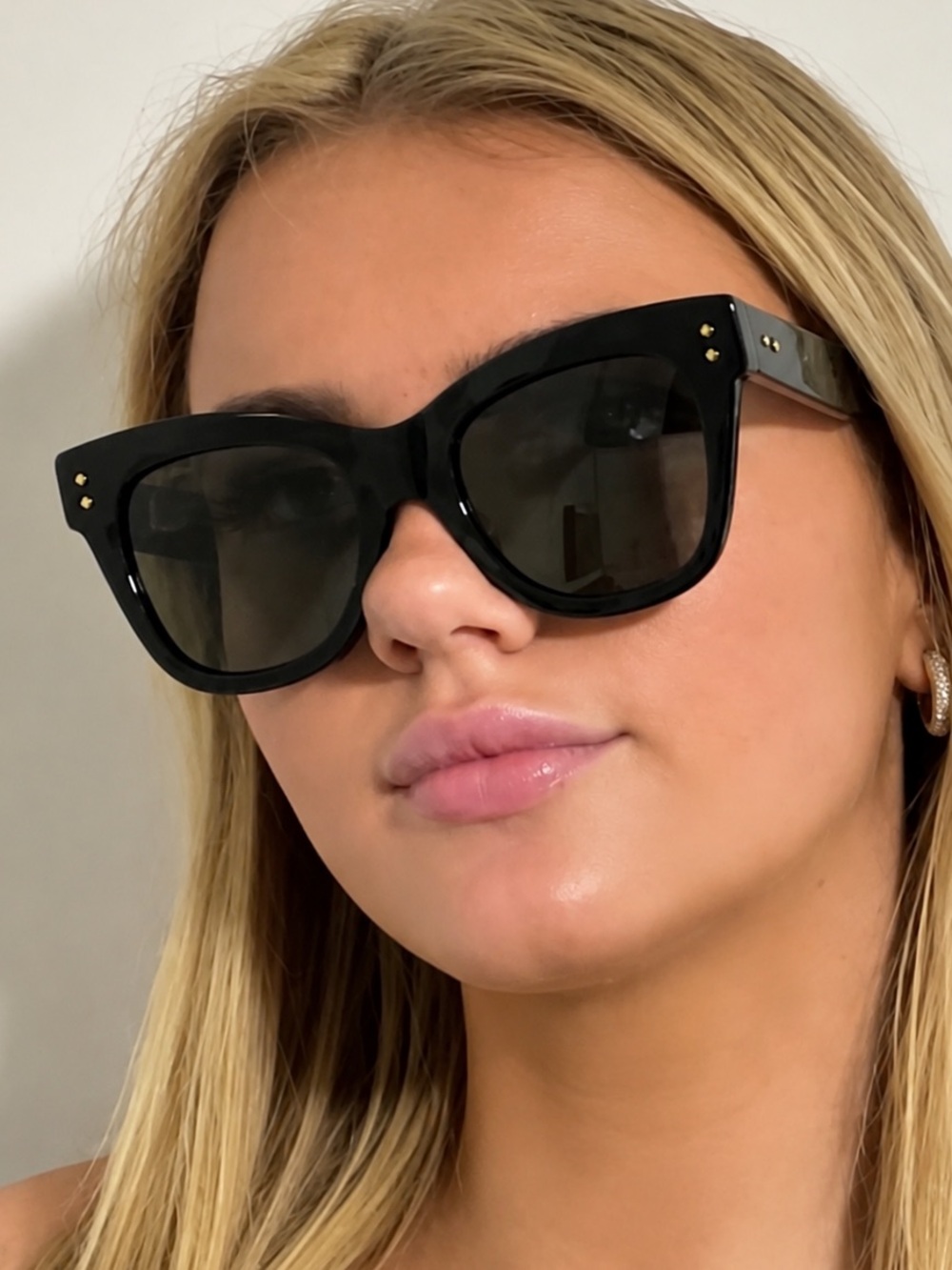 Gucci GG1082S 001 Cat Eye Sunglasses Black Gold Gray Lens